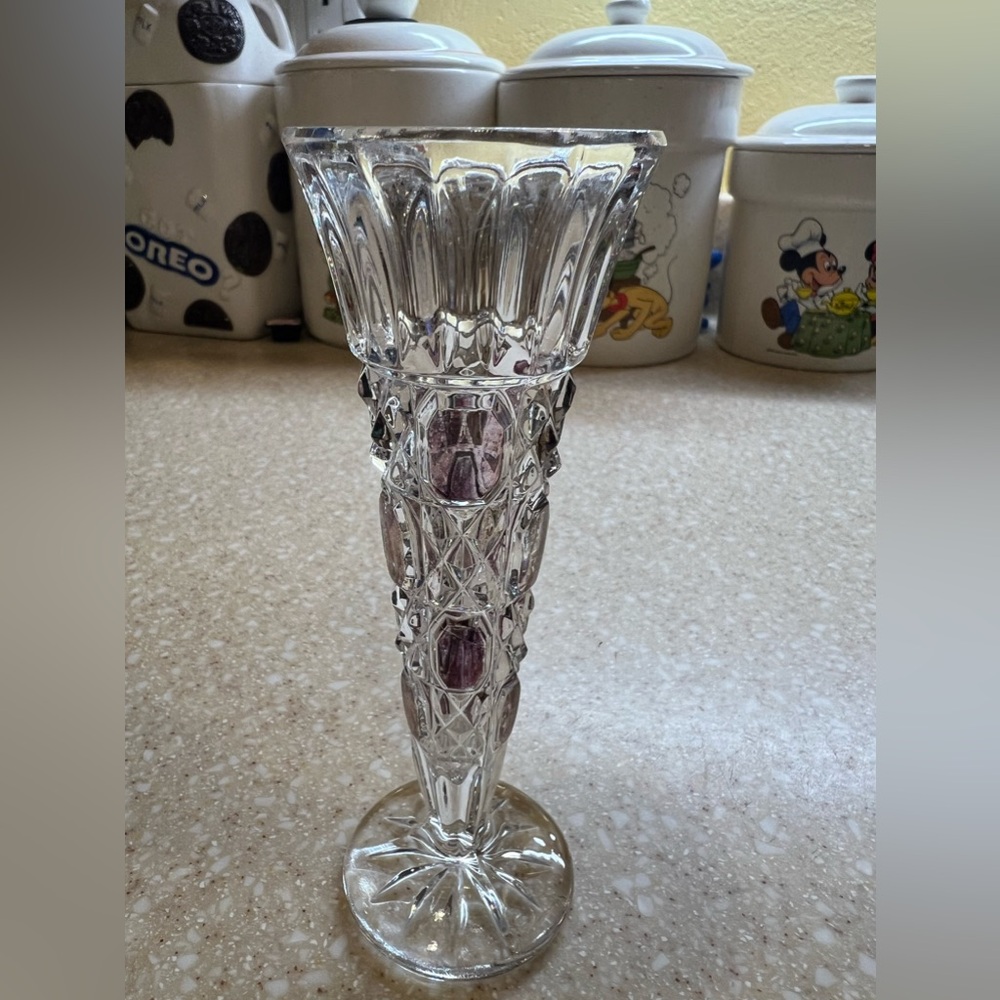 Vintage 8 inch Crystal Vase Purple Octagons made in  Germany